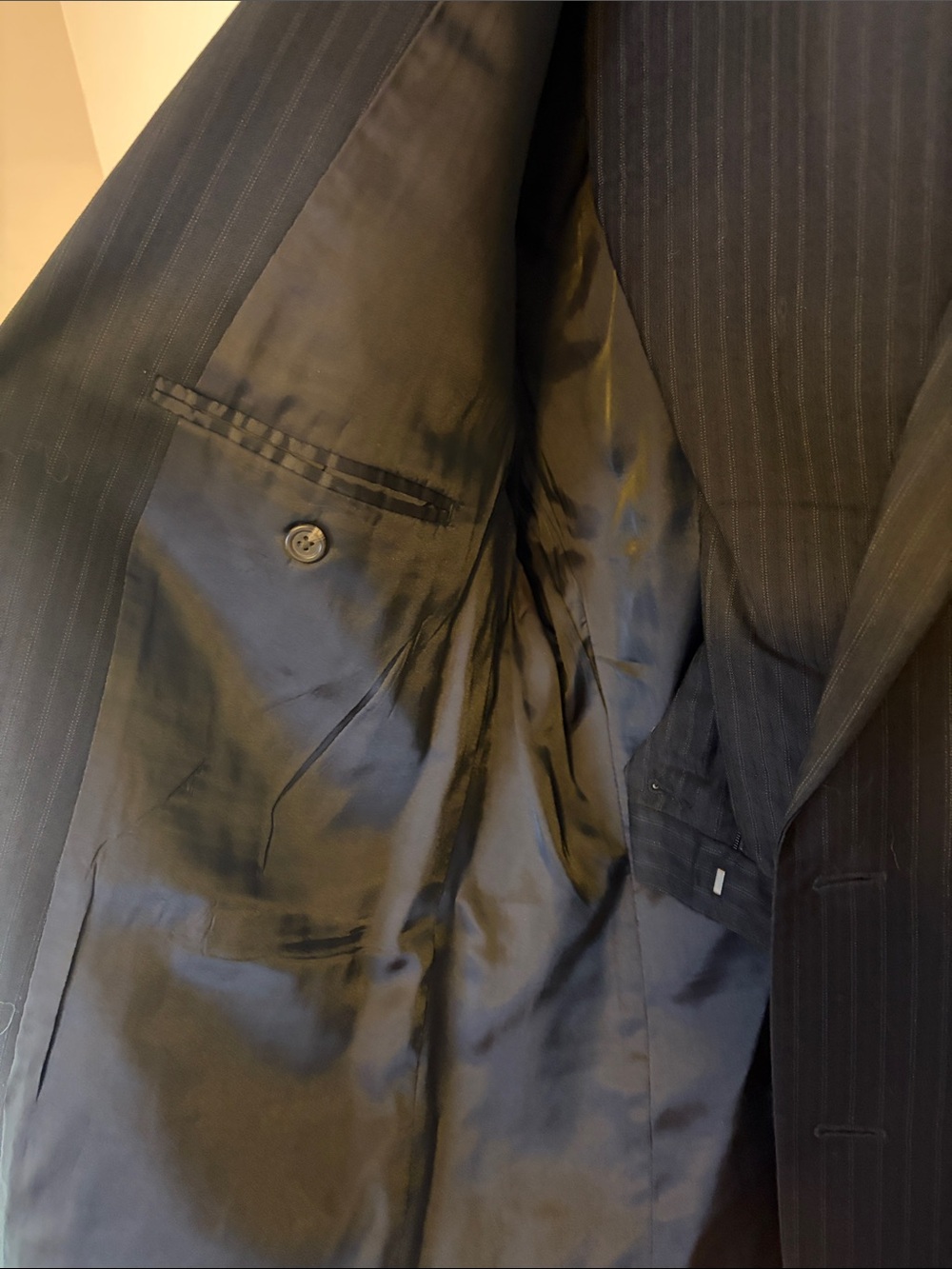 2 piece suit! 44R Chaps Black Pinstripe Two-Button Suit with 34x32 suit pants! - Picture 3 of 6